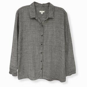 J.Jill Black White Button Down Blouse M Long Sleeve Rayon Top Loose Fit Drapey S